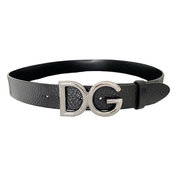 Dolce & Gabbana black leather gunmetal DG logo sleek minimalist belt - Picture 2 of 10